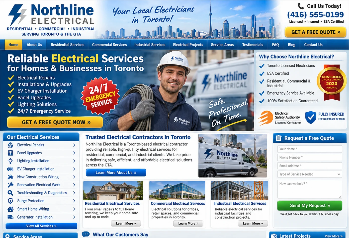 Northline Electrical concept: the cluttered starting-point homepage
